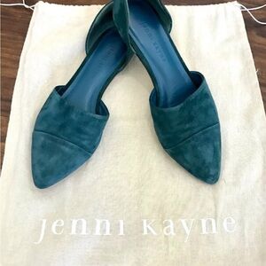 Jenni Kayne Women's Teal Blue Suede D'Orsay Pointed Slip-On Flats Size 37.5/ 7